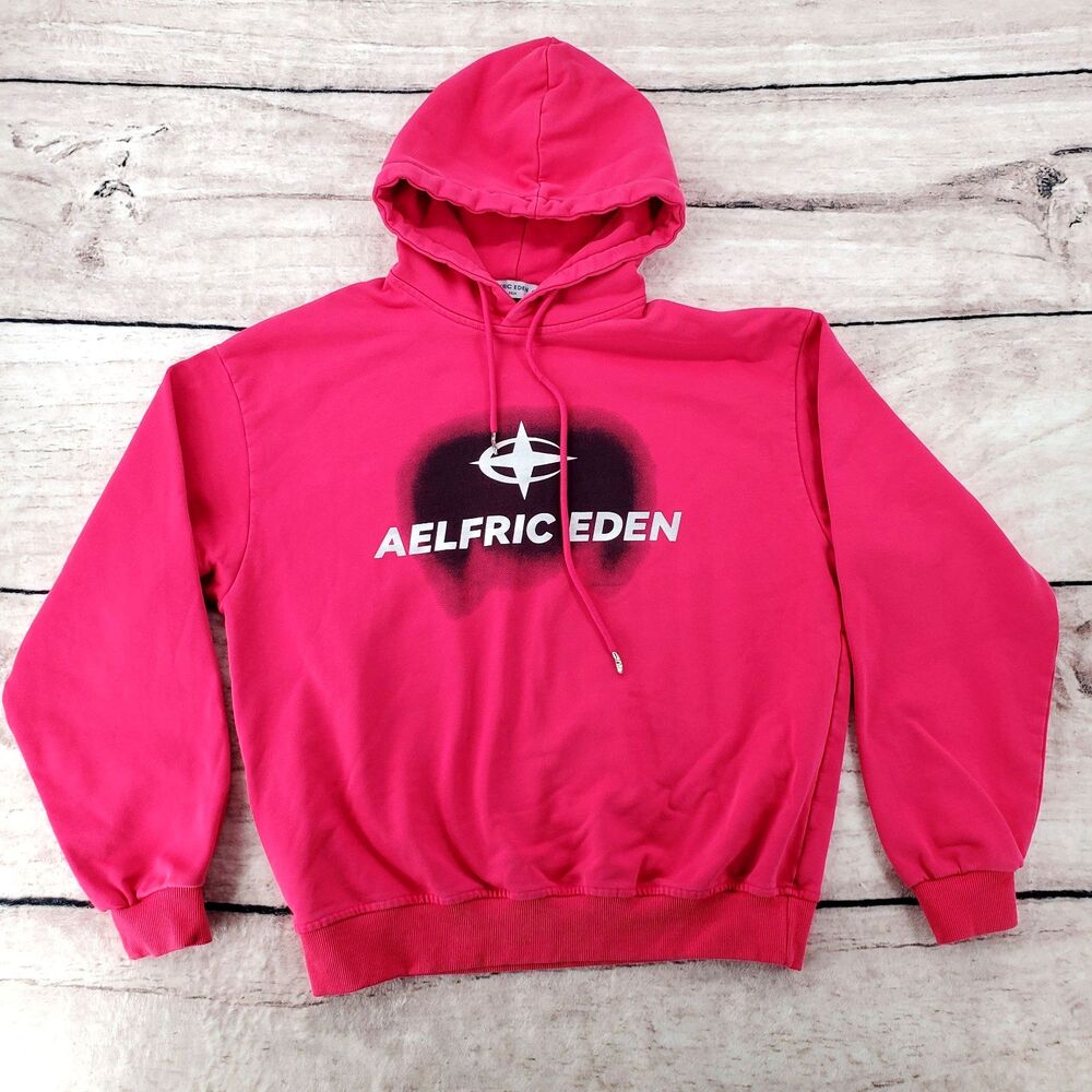 Aelfric Eden S Pink Pullover Hoodie Spray Paint Silver Logo Hooded Sweatshirt